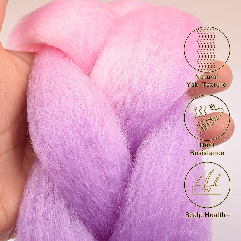 BACANA Pink Ombre Braiding Hair Light Pink/Light Purple 3 Packs Jumbo Braid in Hair Extension Ombre Colors High Temperature Synthetic Hair for Braiding Soft Healthy - Image 4